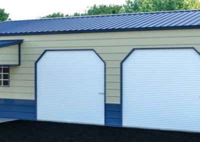 High-quality custom metal garage building with covered side entry