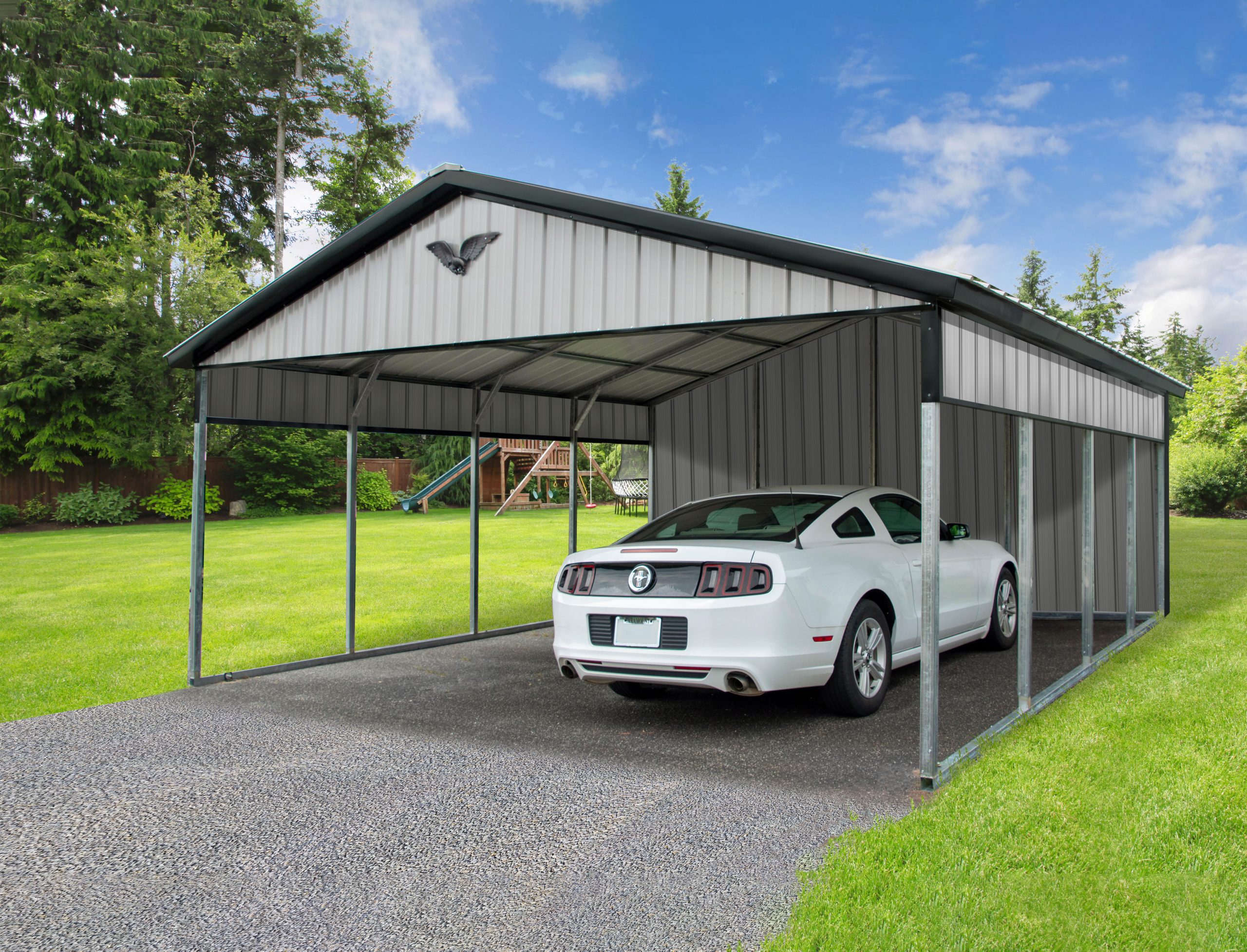 Boxed Eve 3-Sided Metal Carport with Gable End 22 x 26 x 8